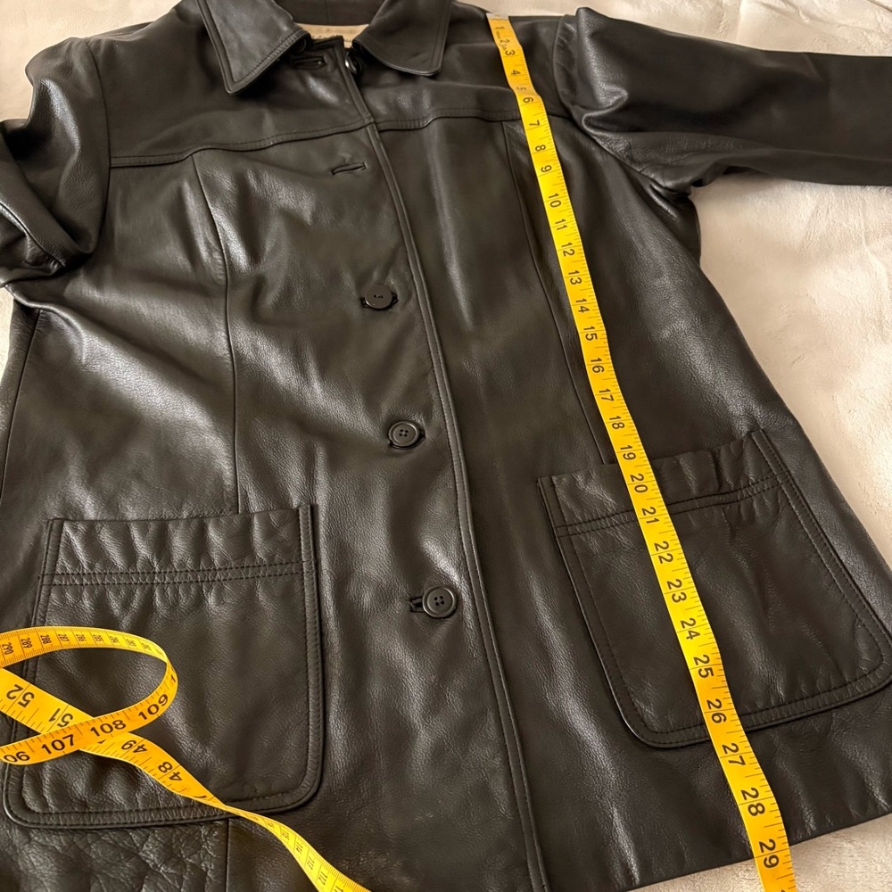 Vintage Y2K Eddie Bauer Women’s Black Leather Car Coat Casual Streetwear Sz L - Picture 10 of 13